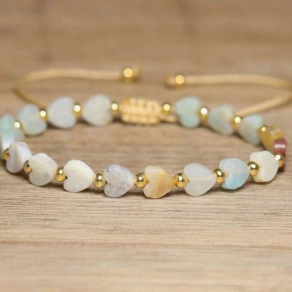 Faux Amazonite Heart shaped‎ Beaded Bracelet